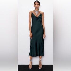 Zara Emerald Green Cowl Neck Satin Slip Dress